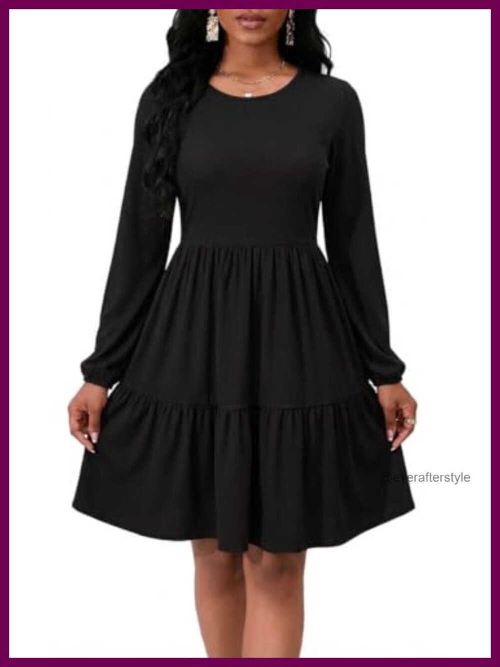 Women's Long Sleeve A-Line Midi Dress Tiered Pleated Fall Winter Casual